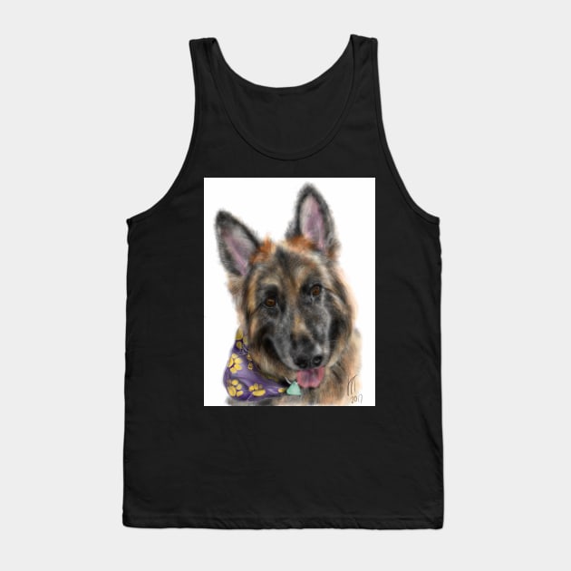 Smiling German Shepherd Dog With Bandanna Tank Top by LITDigitalArt